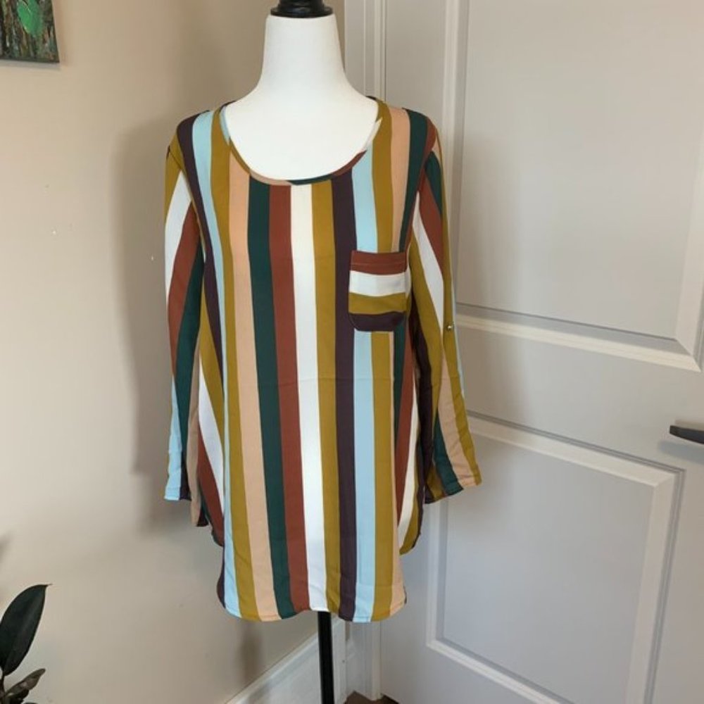Lily white vertical stripes blouse, Large